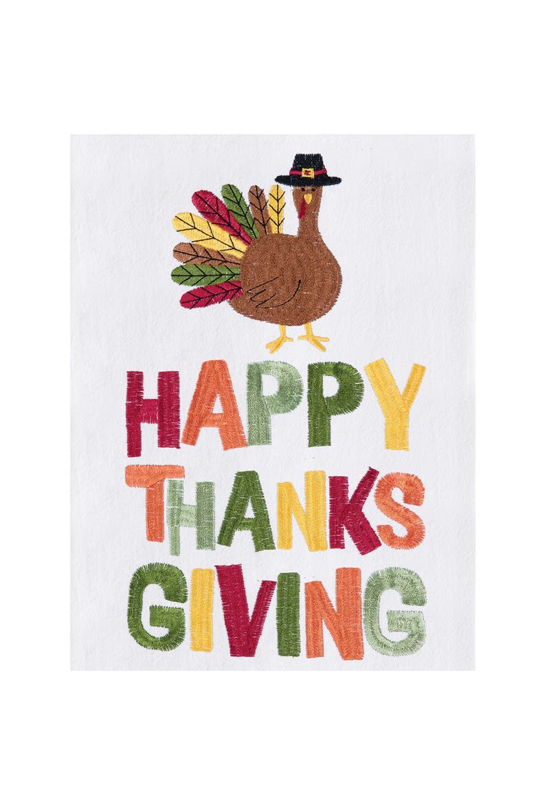 "Happy Thanksgiving" Turkey Cotton Flour Sack Kitchen Dishtowel, Alternate, color, White