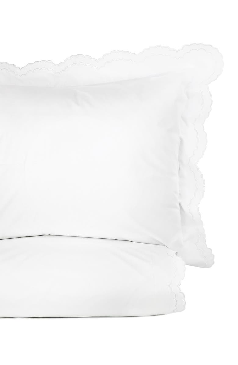 MELANGE HOME Full/Queen Double Scalloped Embroidered Duvet Set, Main, color, White/ White