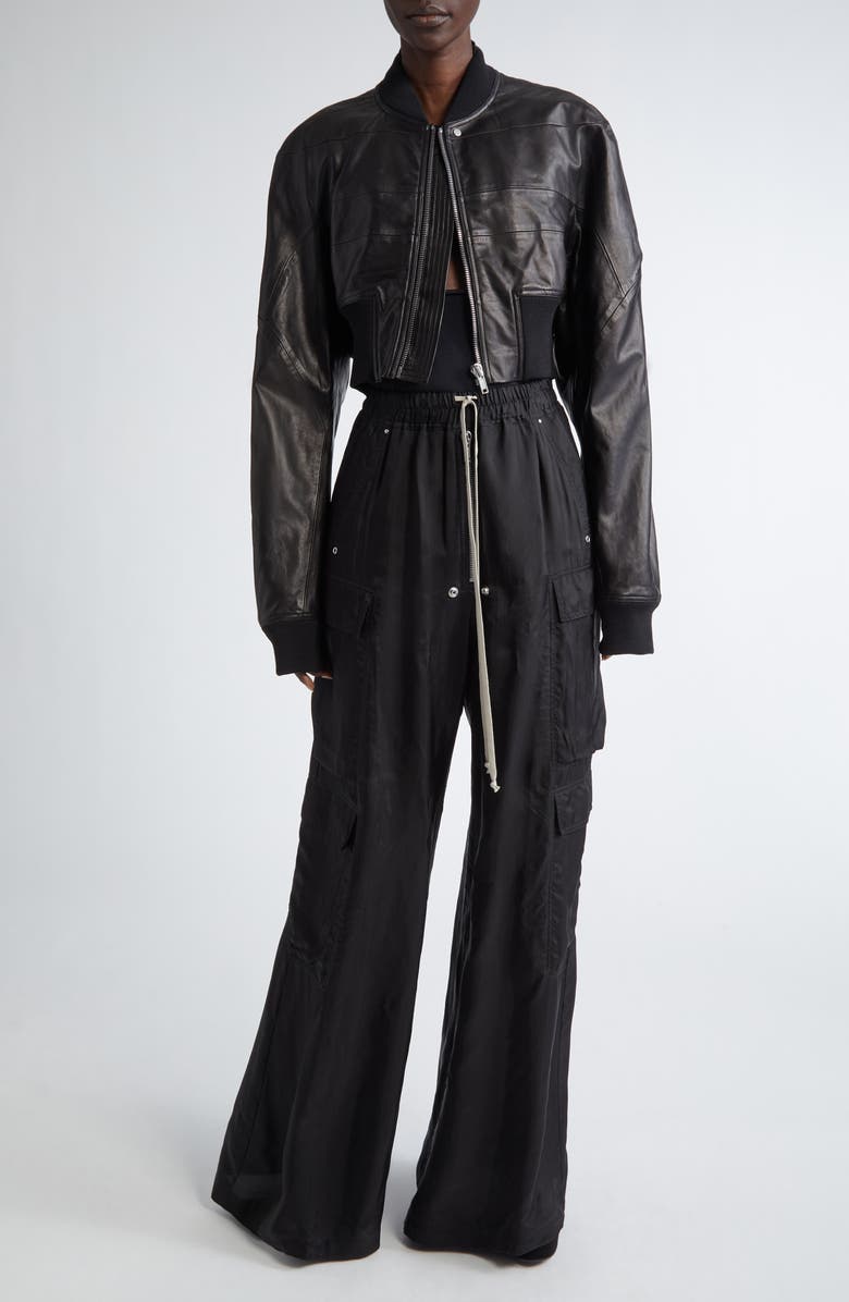 Rick Owens Girdered Leather Crop Bomber Jacket, Alternate, color,
