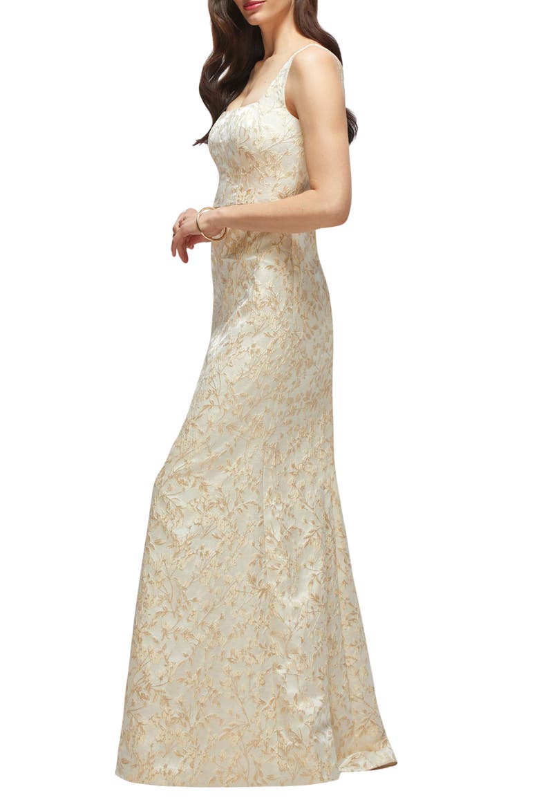 Bettina Metallic Brocade Trumpet Gown, Alternate, color, CHAMPAGNE FILIGREE