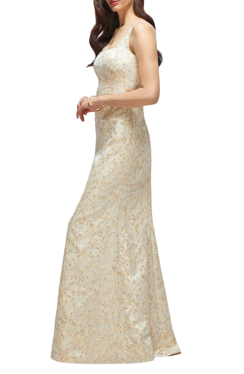Dessy Collection Bettina Metallic Brocade Trumpet Gown, Alternate, color, Champagne Filigree