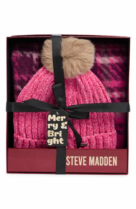 Chenille Ribbed Faux Fur Pompom Beanie & Scarf Set