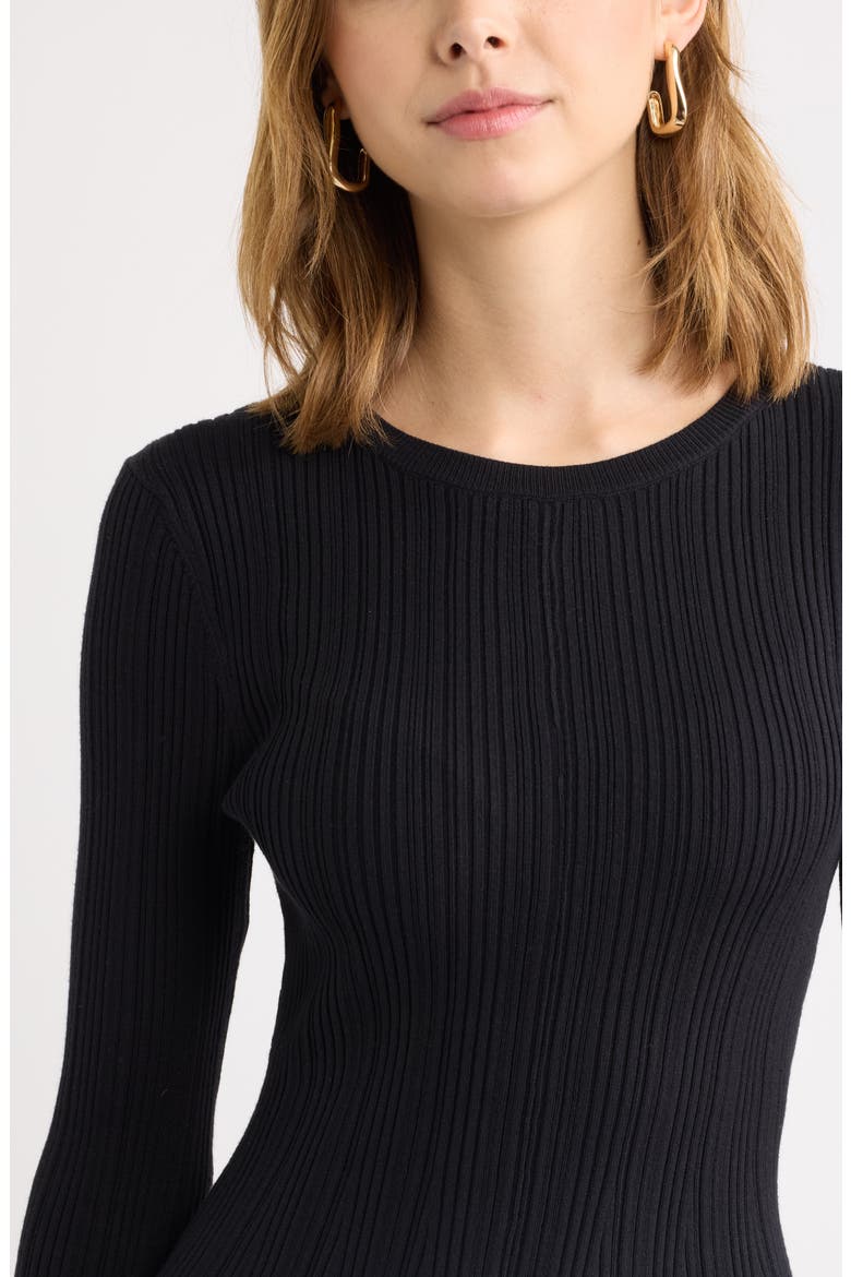 Ribbed Long Sleeve Sweater Minidress, Alternate, color, BLACK