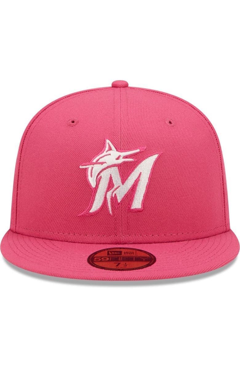 New Era Men's New Era Beetroot Miami Marlins Logo 59FIFTY Fitted Hat, Alternate, color, 
