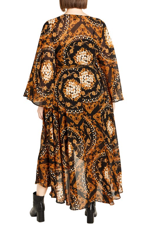City Chic Paris Print Long Sleeve Faux Wrap Maxi Dress In Animal Print