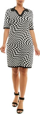 Nina Leonard Elbow Sleeve Jacquard Knit Dress