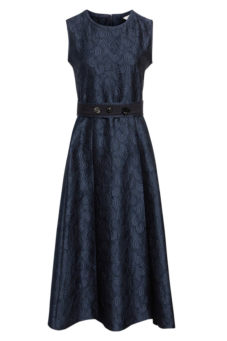 Jacquard Belted Midi Dress, Alternate, color, MIDNIGHT BLUE