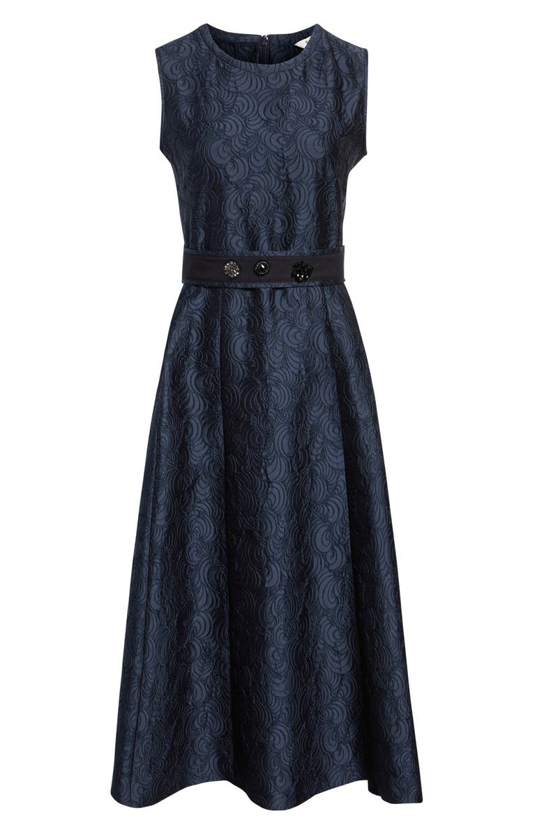 Max Mara Jacquard Belted Midi Dress, Alternate, color, Midnight Blue