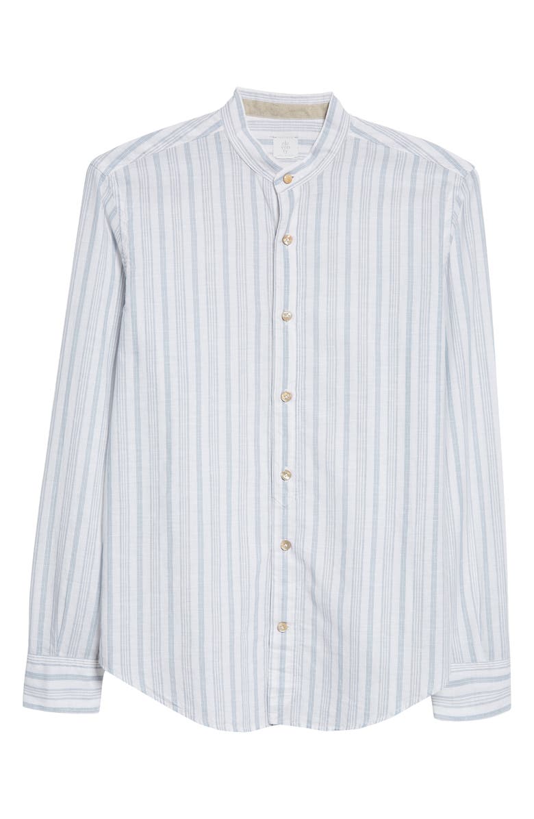 Eleventy Stripe Mandarin Collar Cotton & Linen Shirt, Alternate, color, 