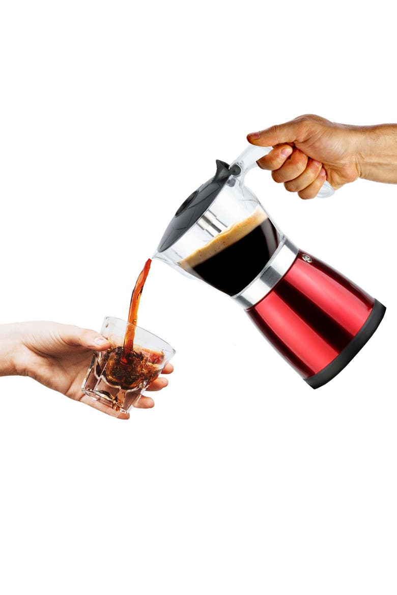 6 Serving Cordless Electric Moka Pot Espresso Machine, Alternate, color, Red