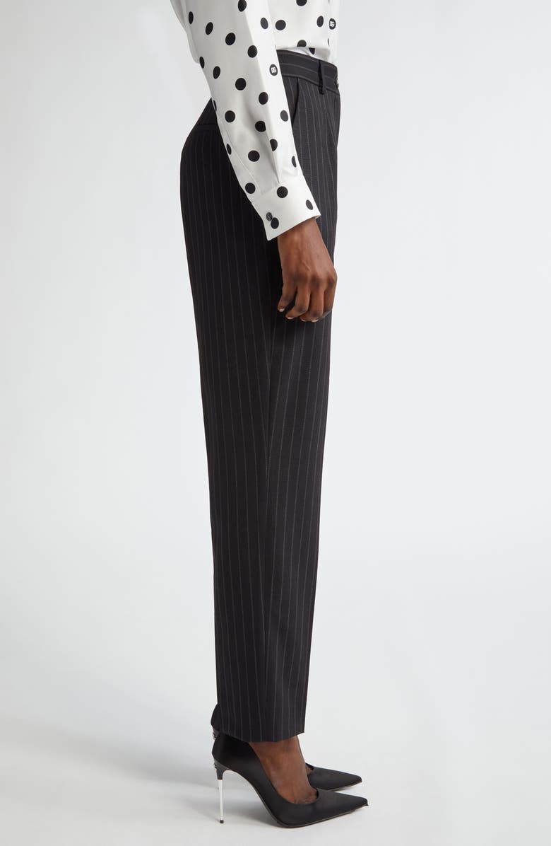 Dolce&Gabbana Pinstripe Tailored Wool Pants, Alternate, color, N0000 Nero