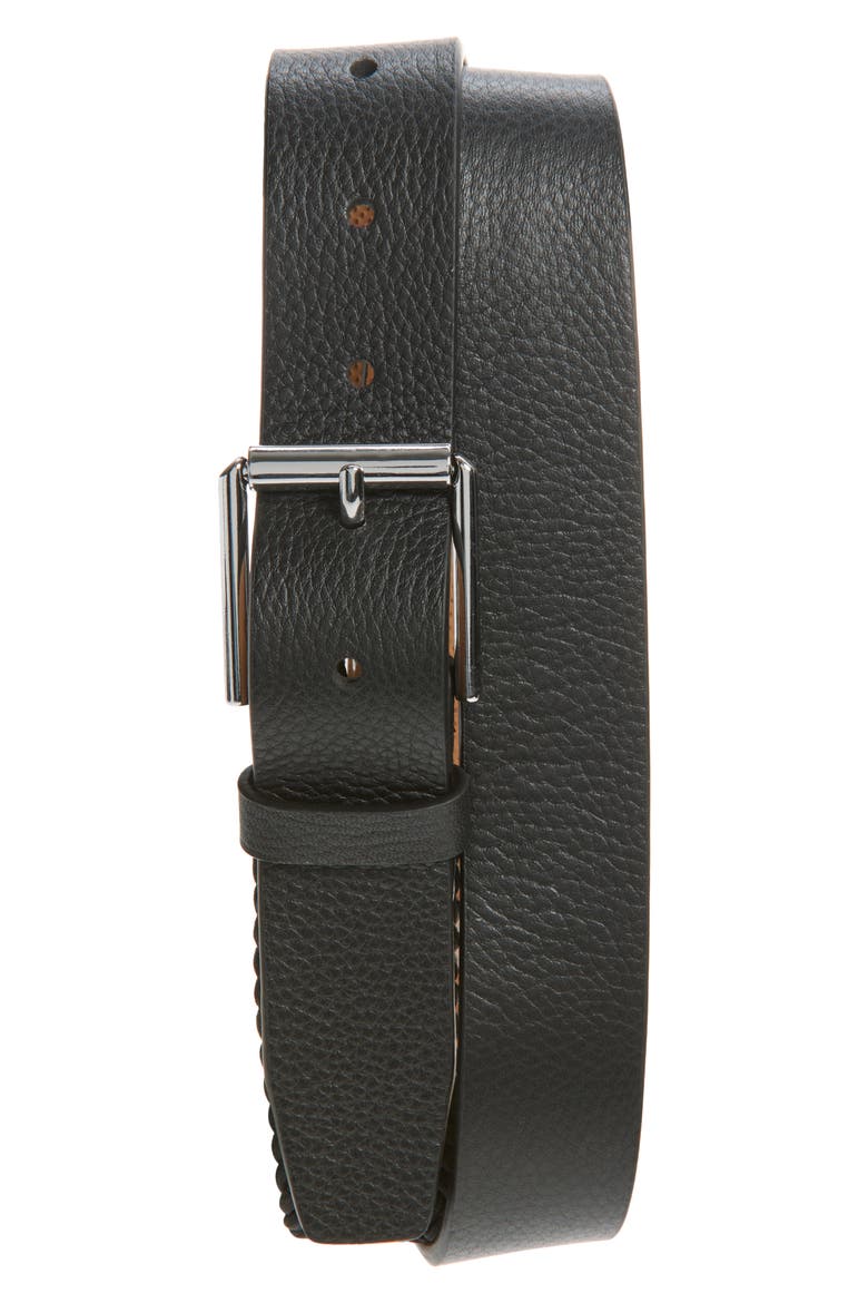 Hidden Stitch Leather Belt, Main, color, BLACK
