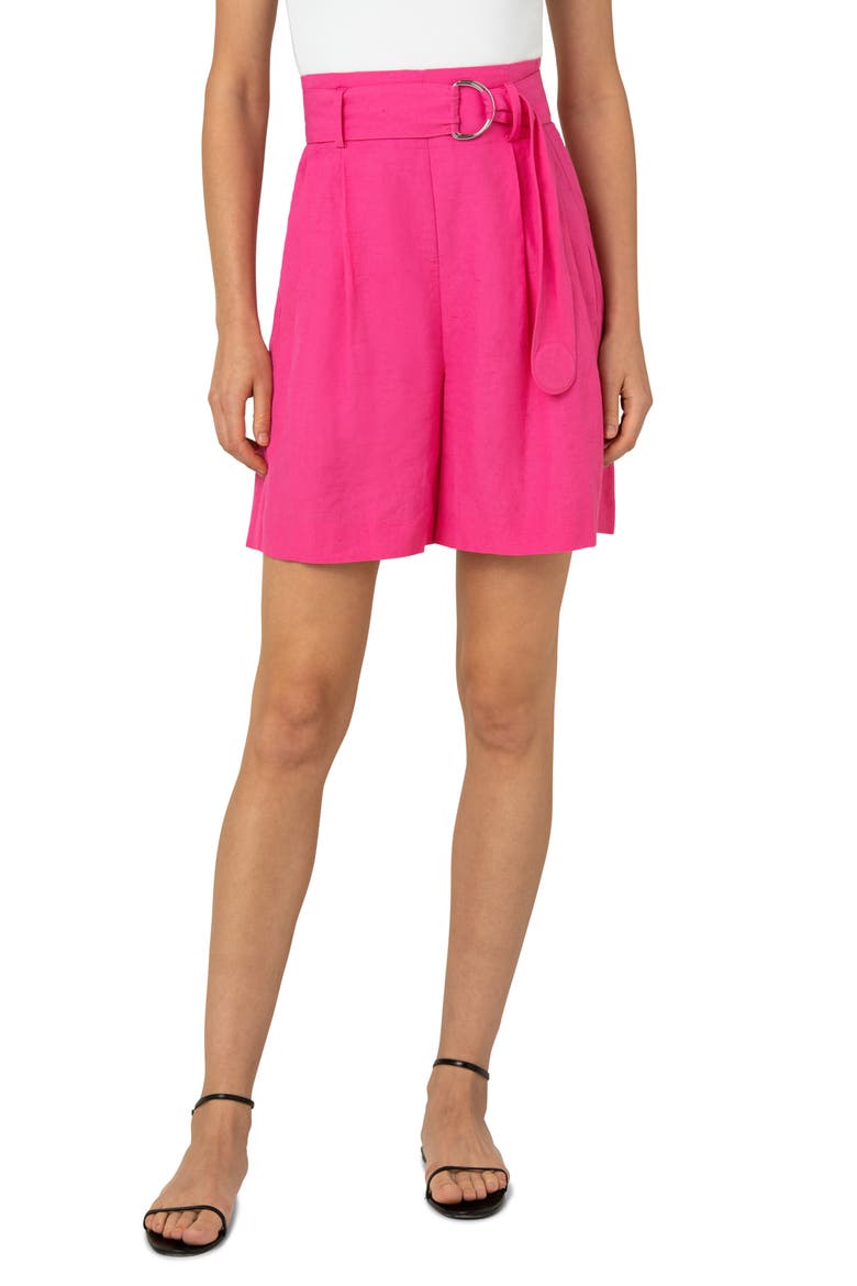 High Waist Belted Shorts, Main, color, HOT PINK