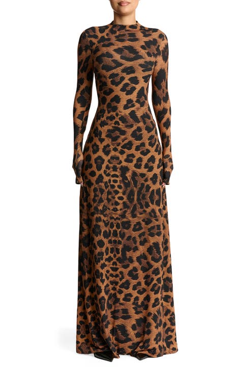 Leopard Print Long Sleeve Maxi Dress