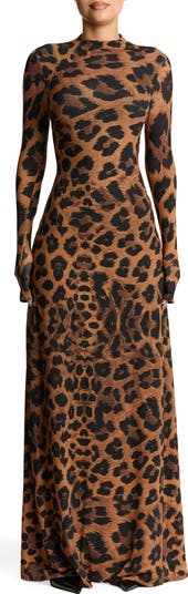Leopard Print Long Sleeve Maxi Dress