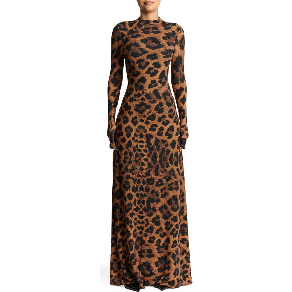 Naked Wardrobe Leopard Print Long Sleeve Maxi Dress In Leopard