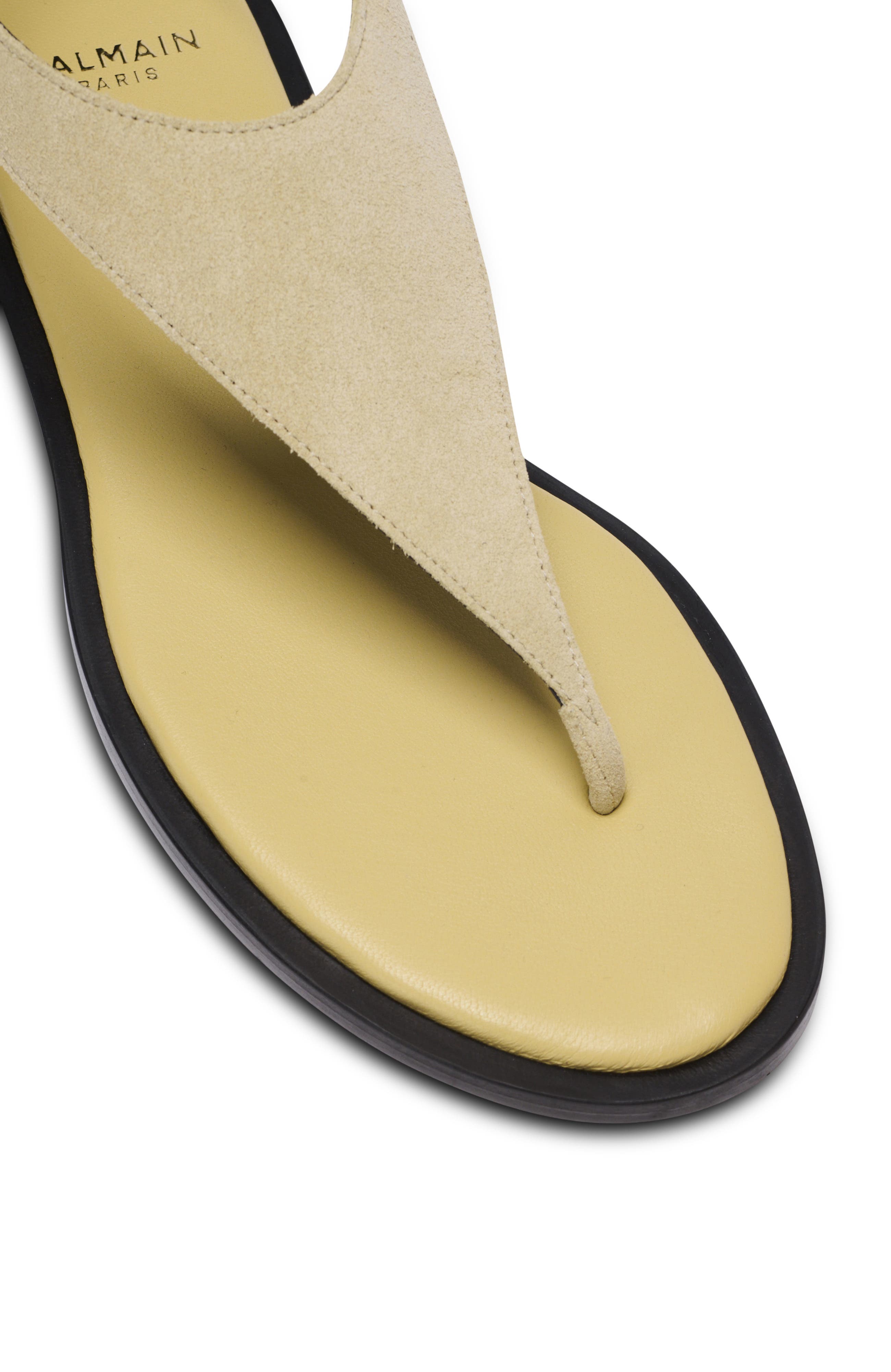 Balmain Anthem flat toe-post sandals in suede, Alternate, color, Beige