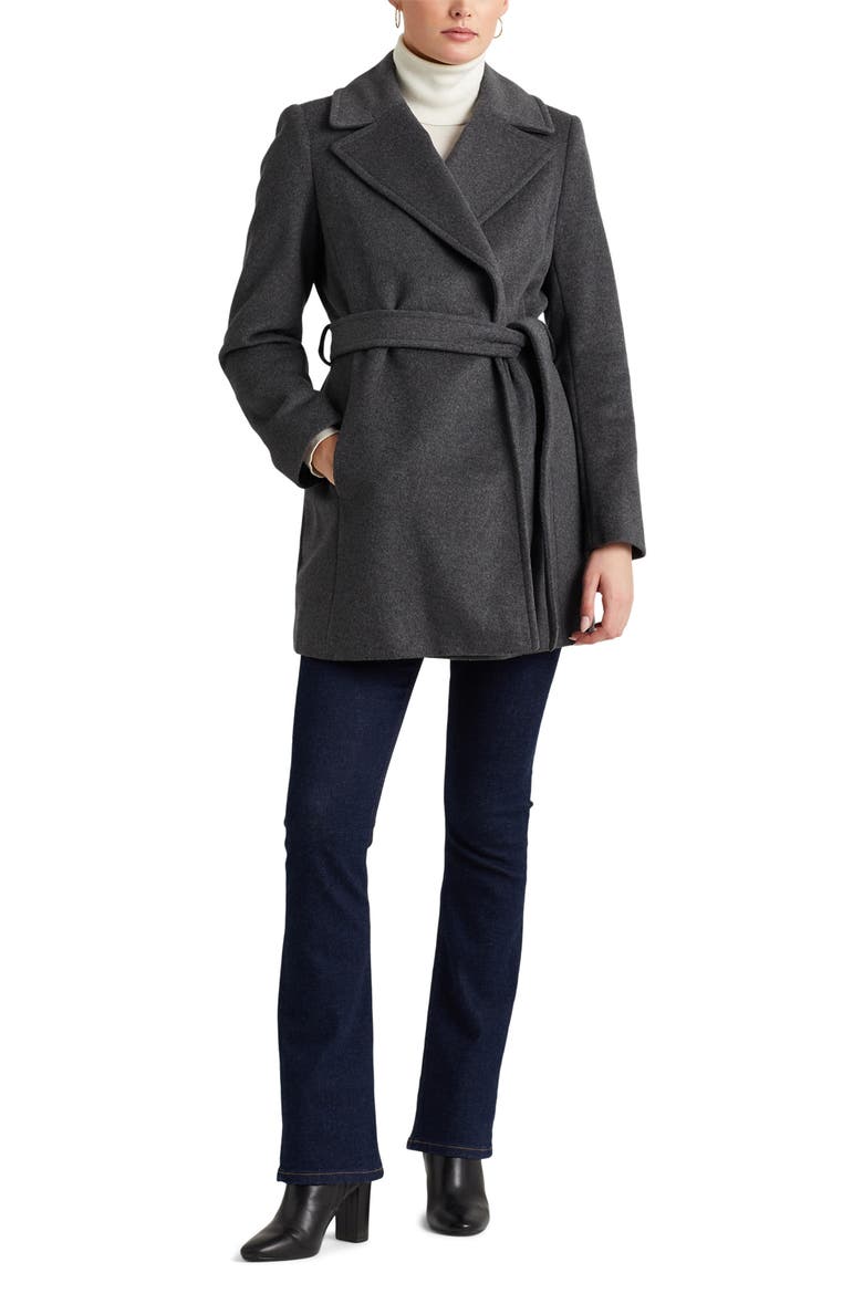 Belted Wool Blend Coat, Alternate, color, DF GREY