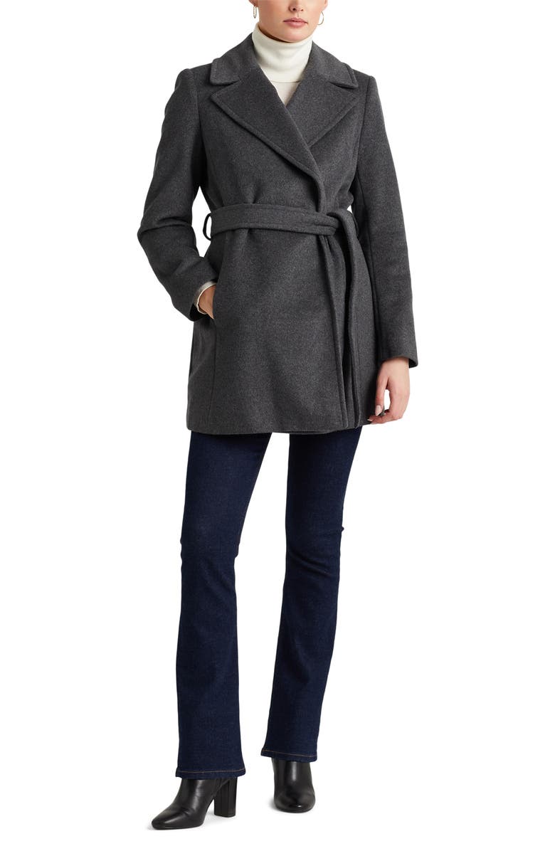 Lauren Ralph Lauren Belted Wool Blend Coat, Alternate, color, Df Grey