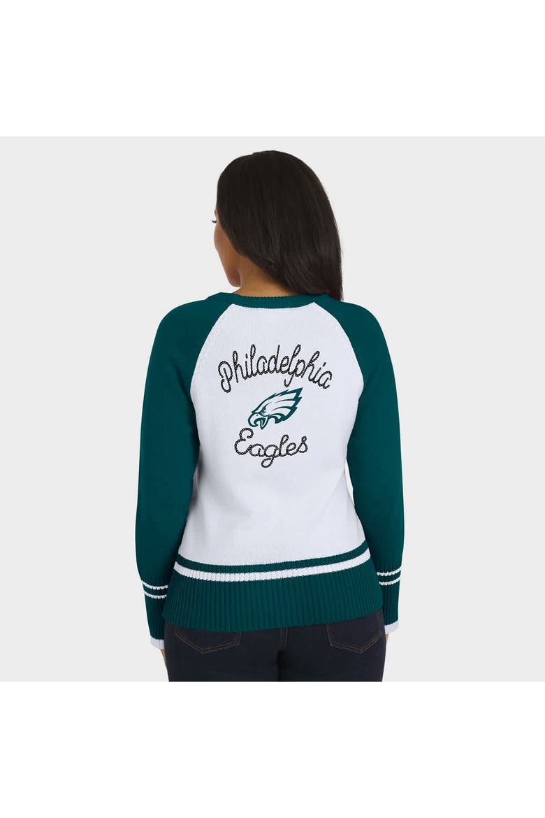 Women's WEAR by Erin Andrews White/Midnight Green Philadelphia Eagles Colorblock Raglan Sweater, Alternate, color, White