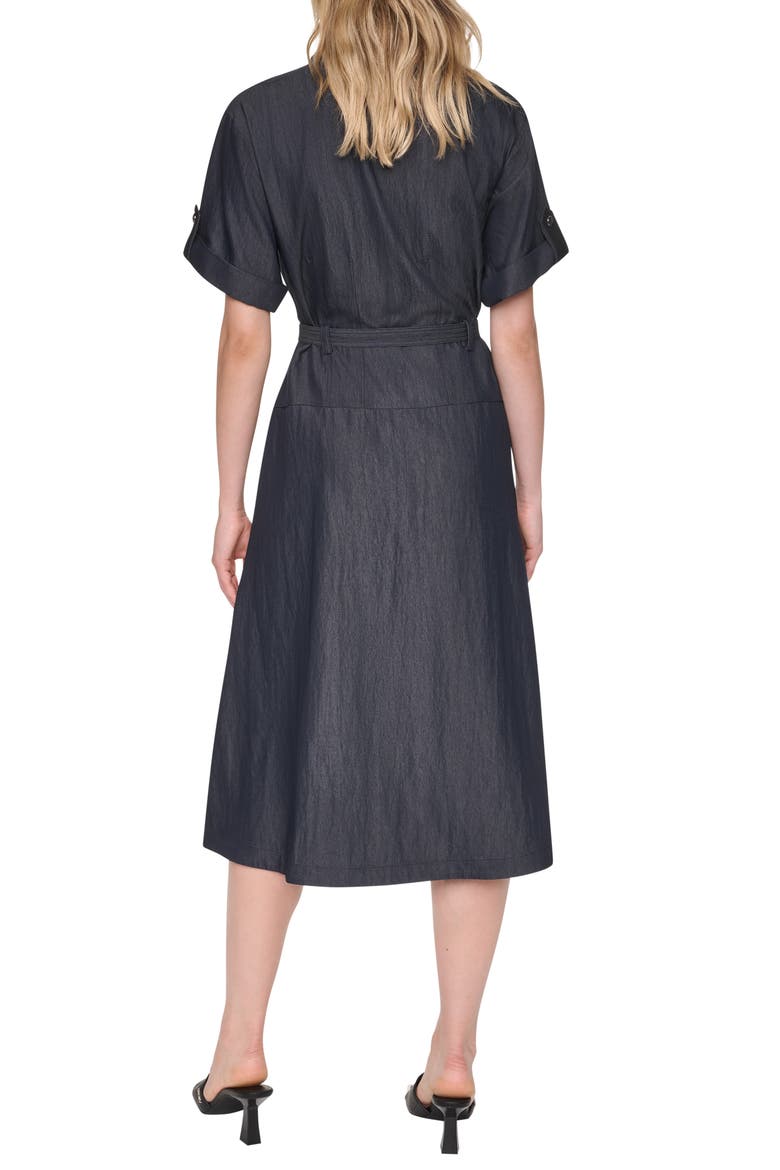 Front Zip Belted Midi Dress, Alternate, color, DARK INDIGO WASH