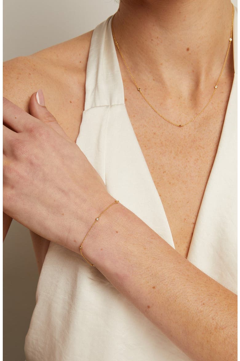 Lab Grown White Sapphire Station Bracelet, Alternate, color, Yellow Gold Vermeil