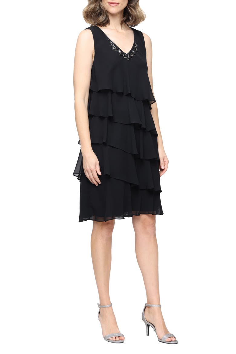 Tiered Ruffle Chiffon Dress with Jacket, Alternate, color, BLACK