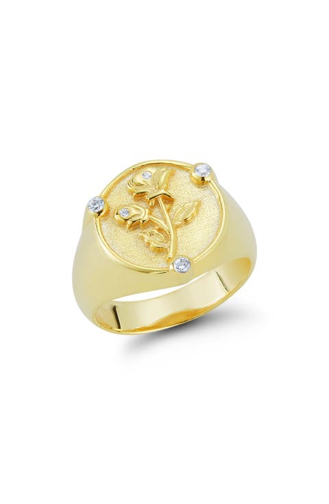 Cubic Zirconia Rose Signet Ring