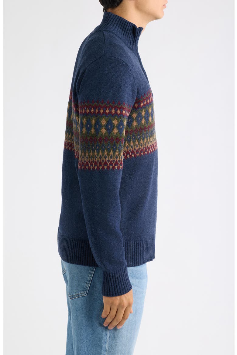 Fair Isle Quarter Zip Wool Blend Sweater, Alternate, color, NAVY