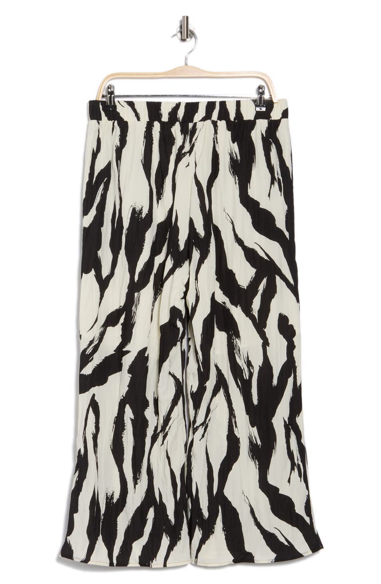 Pleione Textured Wide Leg Pull-On Pants, Alternate, color, Cream/ Black Paint Stroke