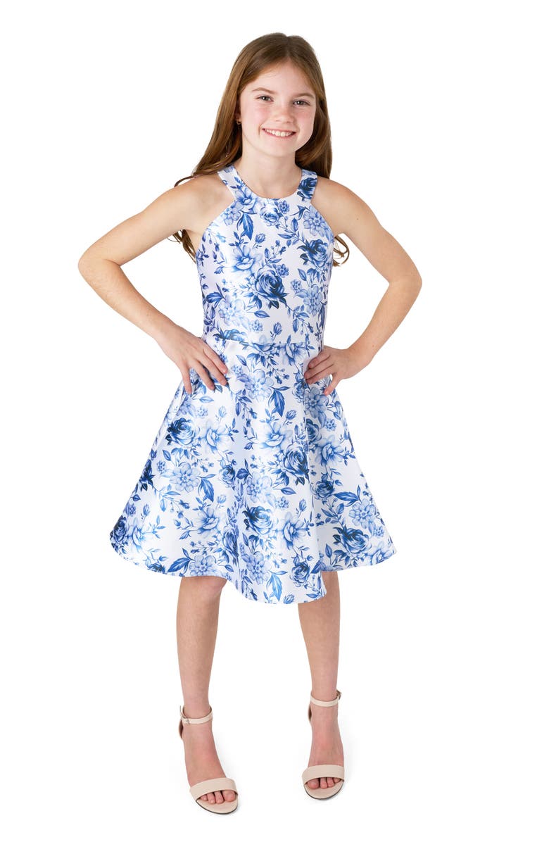 Rare Editions Kids' Floral Party Halter Dress, Alternate, color, 