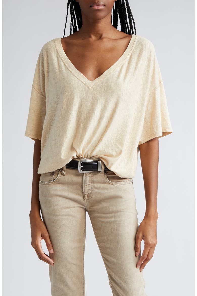Gathered Hem V-Neck T-Shirt, Main, color, KHAKI