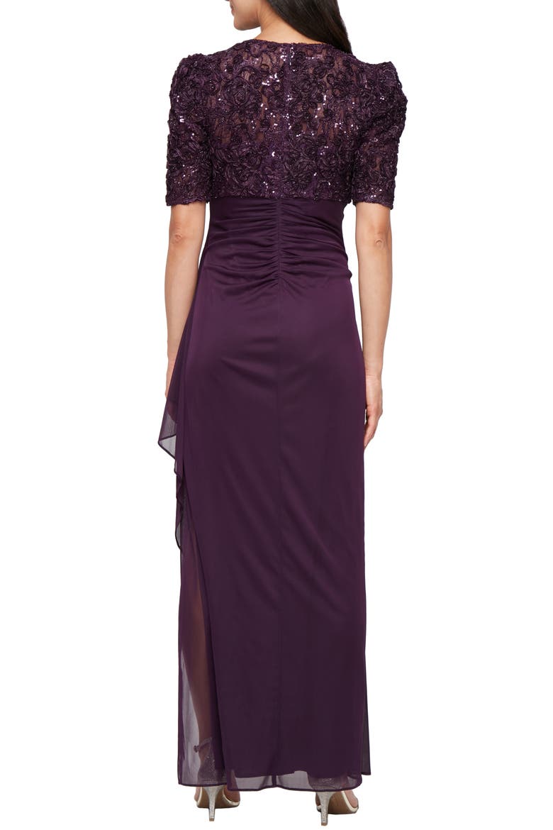 Embellished Short Sleeve Empire Waist Gown, Alternate, color, DEEP PLUM
