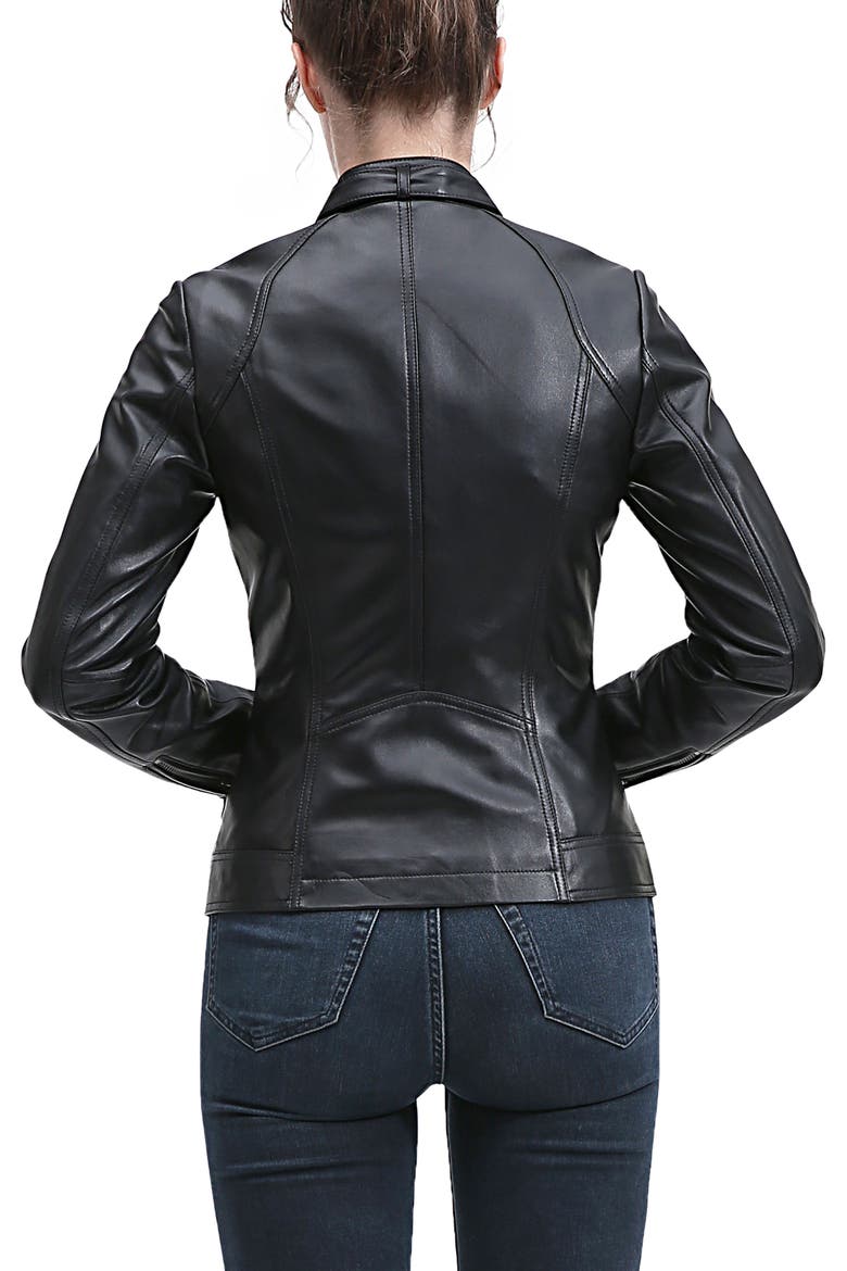 Emy Leather Moto Jacket, Alternate, color, Black