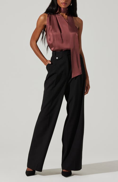 Astr The Label Partia Tie Neck One-shoulder Satin Top In Purple