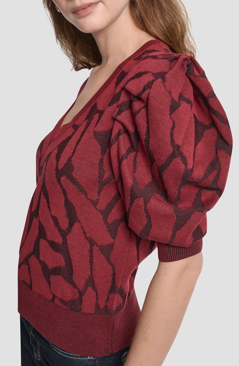 DKNY Texture Puff Sleeve Sweater, Alternate, color, Merlot