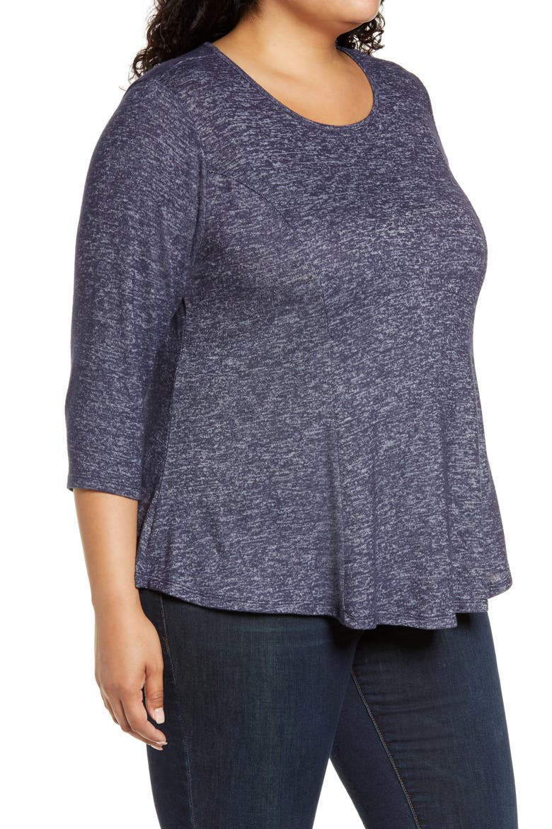 Brushed Knit Babydoll Top, Alternate, color, DARK DENIM