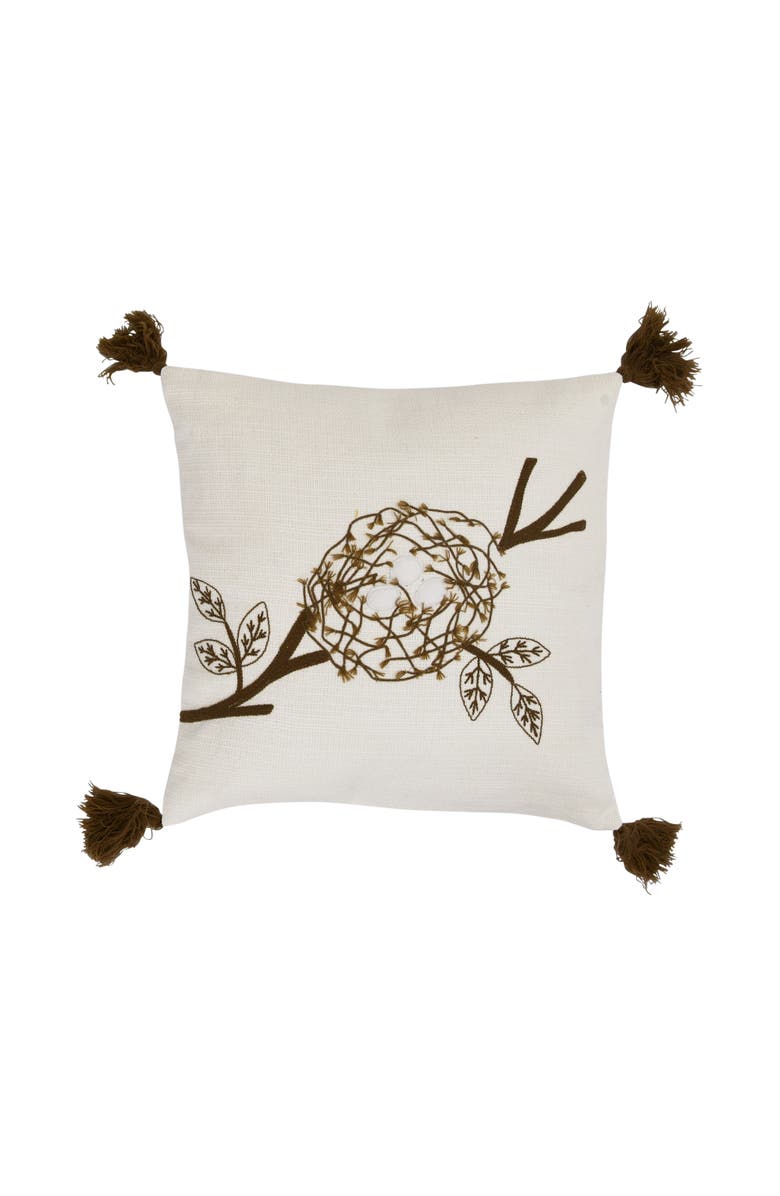 Storied Home Embroidered Pillow, Main, color, Brown