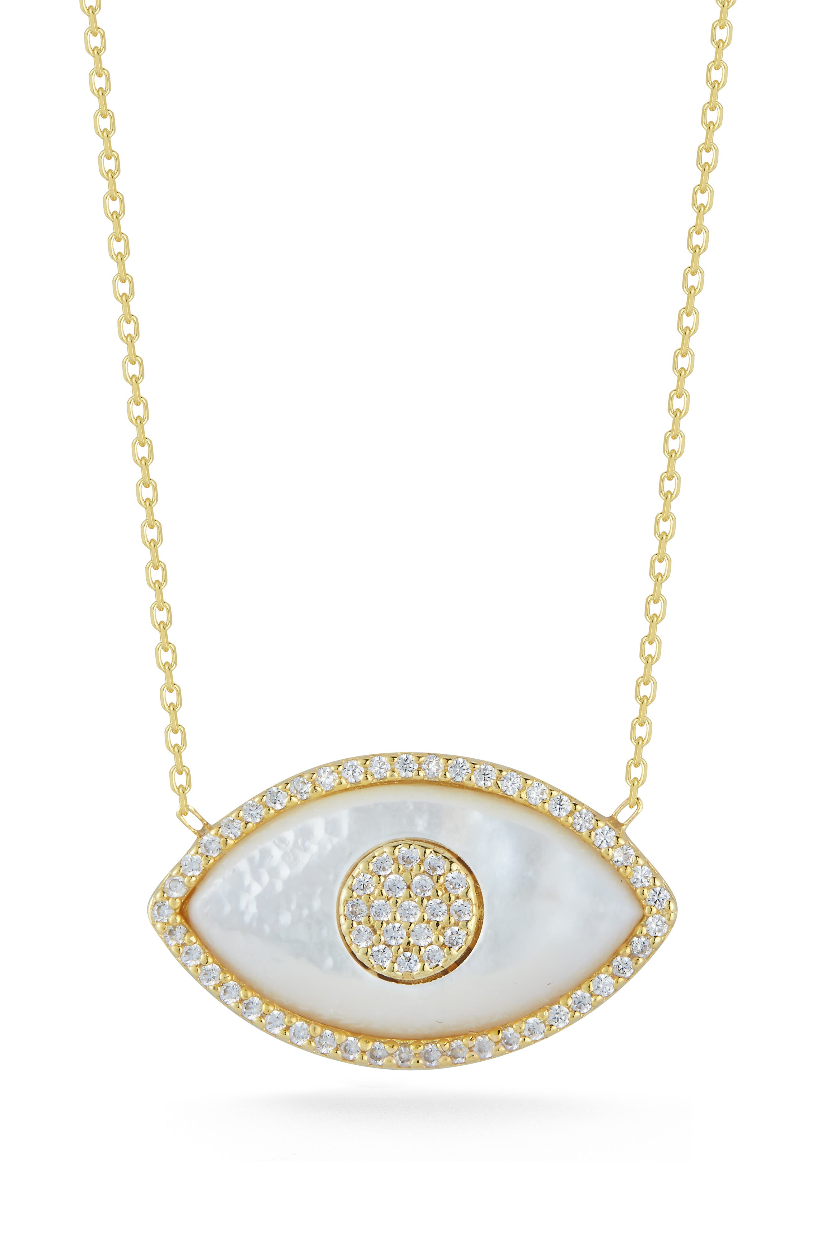 SPHERA MILANO Sterling Silver, Mother of Pearl & CZ Evil Eye Pendant Necklace