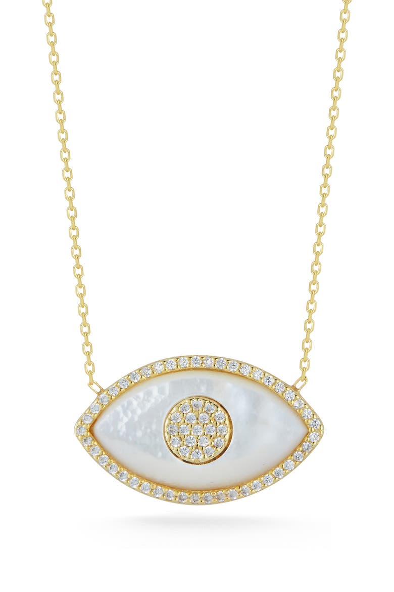 Sterling Silver, Mother of Pearl & CZ Evil Eye Pendant Necklace, Main, color, GOLD