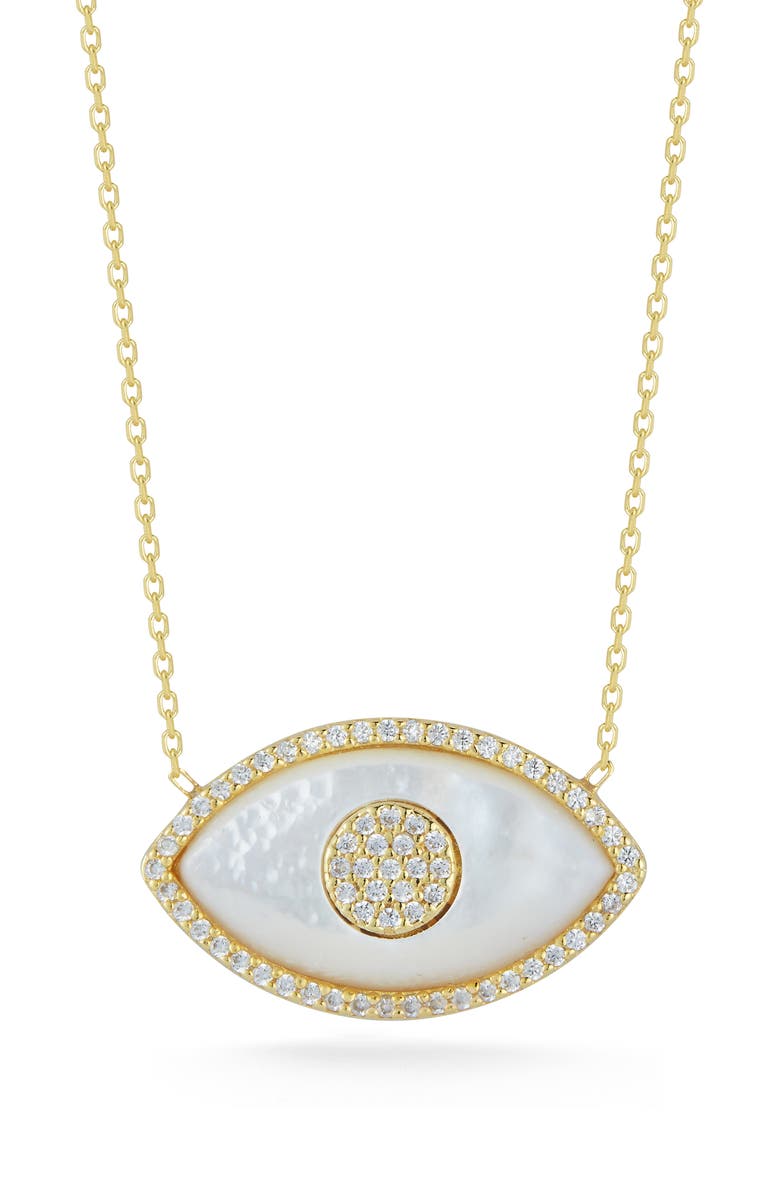 SPHERA MILANO Sterling Silver, Mother of Pearl & CZ Evil Eye Pendant Necklace, Main, color, Gold