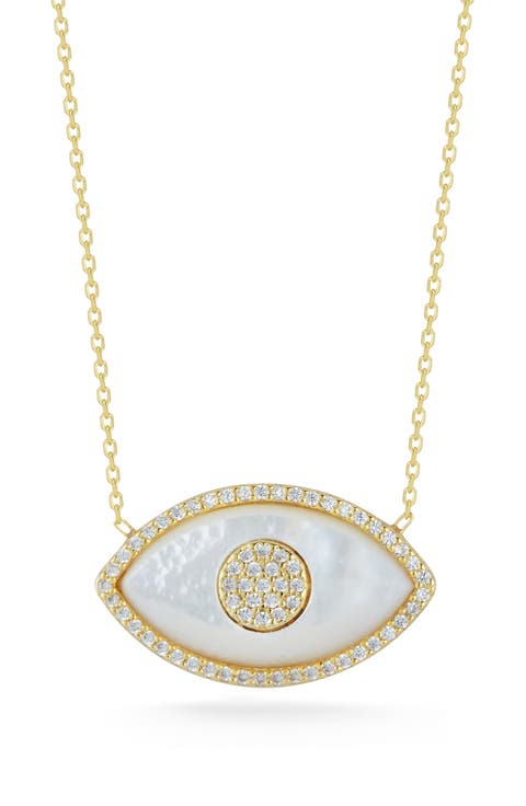 Sterling Silver, Mother of Pearl & CZ Evil Eye Pendant Necklace