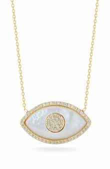 SPHERA MILANO Sterling Silver, Mother of Pearl & CZ Evil Eye Pendant Necklace
