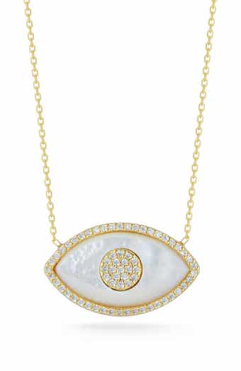 SPHERA MILANO Sterling Silver, Mother of Pearl & CZ Evil Eye Pendant Necklace
