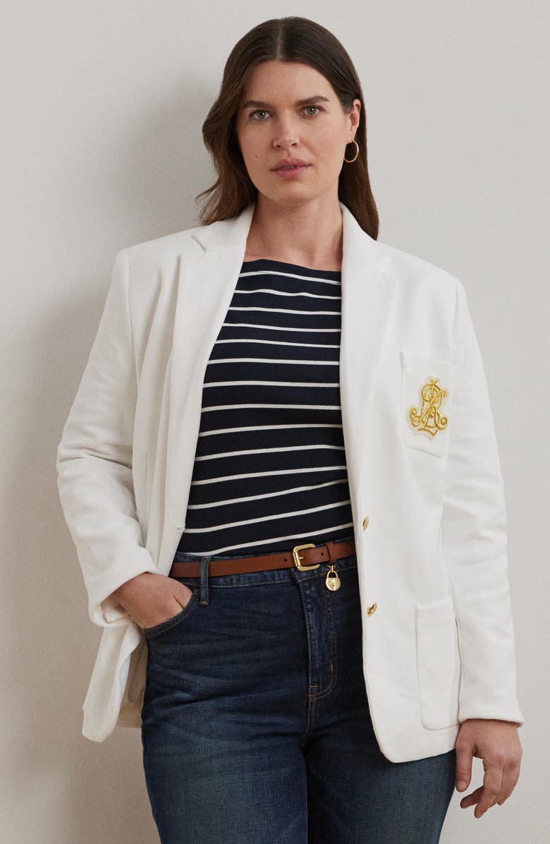 Lauren Ralph Lauren Bullion Logo Patch Blazer, Alternate, color, White