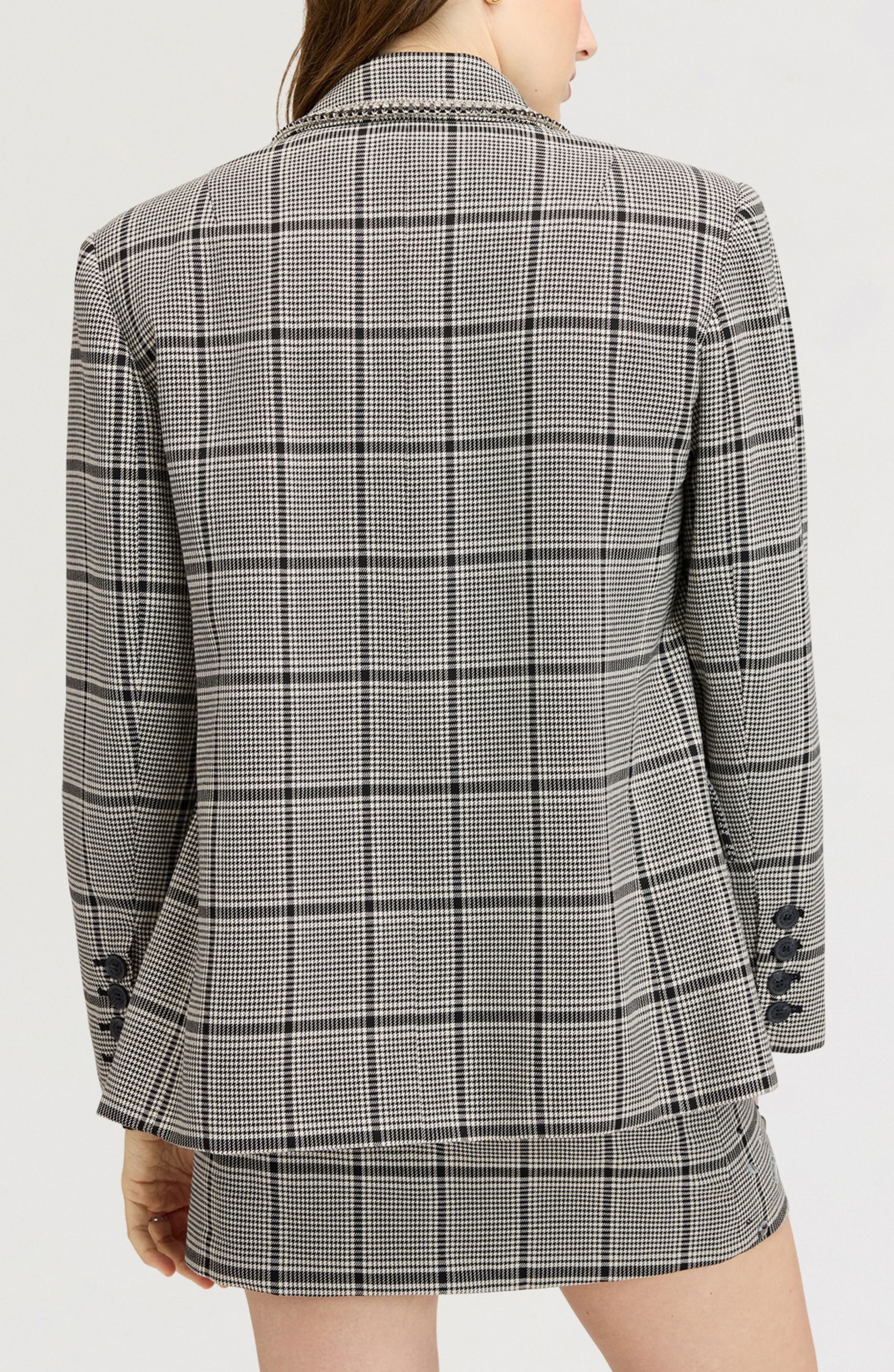 Sam Edelman Rhinestone Trim Oversized Plaid Blazer (Women) | Nordstrom