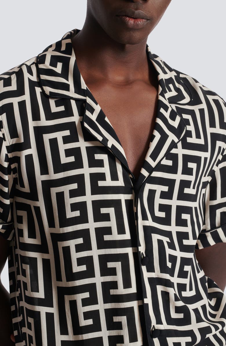 Balmain Macro Monogram Pajama Shirt, Alternate, color, Gfe Ivory/ Black