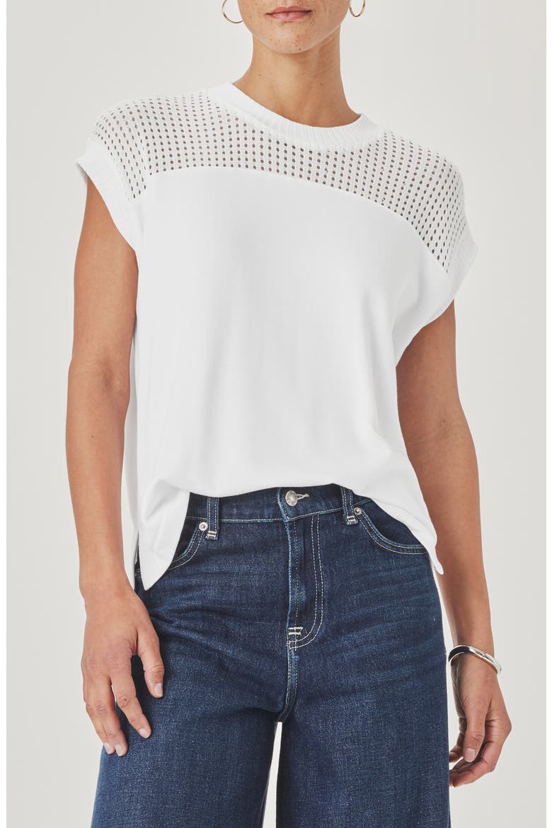 Jada Pointelle Cap Sleeve T-Shirt, Main, color, WHITE
