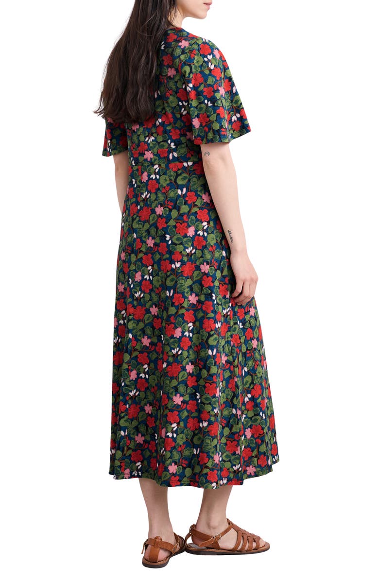 Seasalt Cornwall Chateaux Floral Print Organic Cotton Midi Dress, Alternate, color, Houseplant Maritime