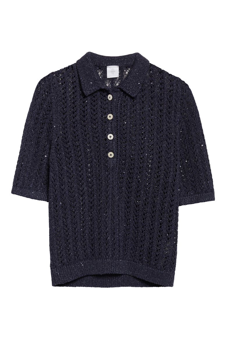 Open Stitch Cotton & Linen Blend Polo, Alternate, color, 11N NEW BLUE